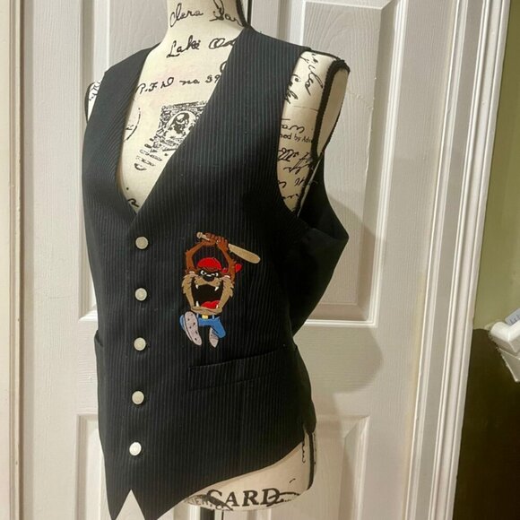 VINTAGE 1992 LOONEY TUNES TAZMANIA DEVIL 100%COTTON BLAZER VEST Sz S Cartoons - Picture 11 of 16